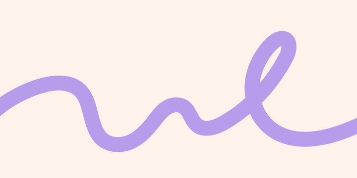 Abstract horizontal trendy modern minimalistic pattern with one looped curved violet line on white background; simple vector illustration, drawing, hand-drawn in flat style