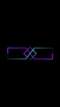 Geometric shapes neon animation intersects purple and cyan rectangles Shapes neon diamond pattern design delivers colorful retro styling Neon animation sequence loops flawlessly