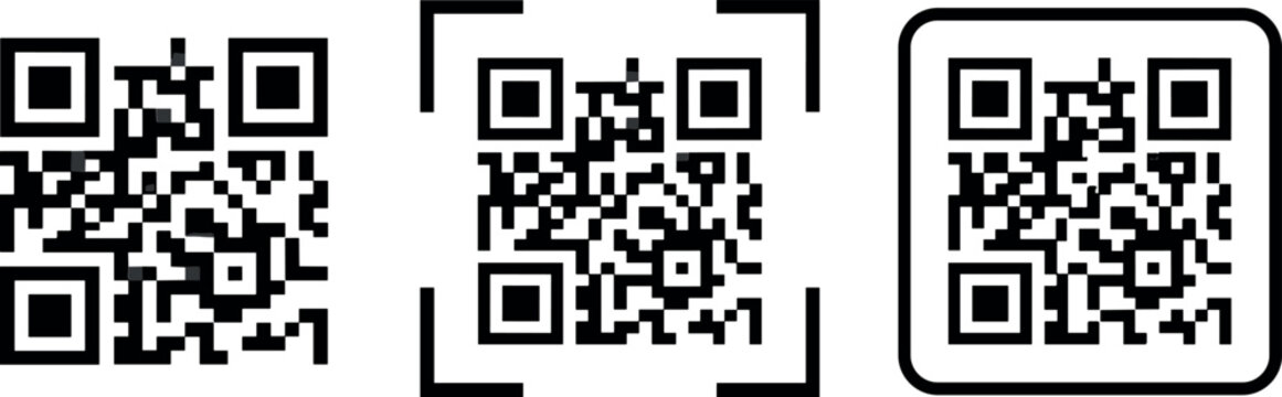 QR Code Scanner Frame Set with Corner Brackets and Rounded Square Border Vector Illustration Design