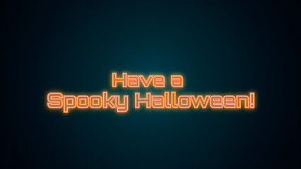 Have a spooky halloween glowing orange neon text sign on a dark blue background for holiday greeting cards and festive party social media posts © monasa