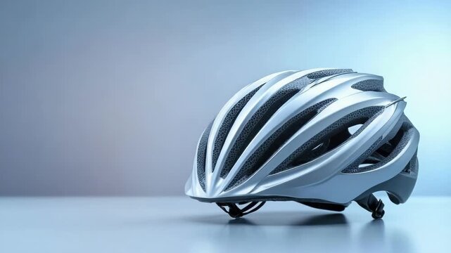 Sleek gray bicycle helmet on minimalistic gradient background