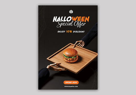 Editable Halloween Festival Sale Flyer Template Design with 10 Percent Off on Burger for Restaurant Promotion.