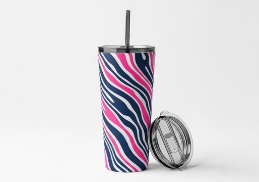 Colorful zebra print tumbler cup with lid