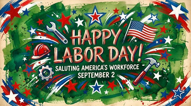 Happy Labor Day USA: American Workforce Celebration with Symbols of Work & Patriotism