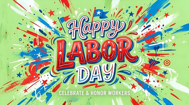 Happy Labor Day USA Celebration with Patriotic Splash and Stars