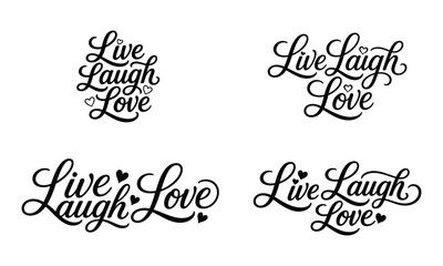 Obraz premium A collection of four creative hand drawn typography designs featuring the inspirational phrase live laugh love in black ink