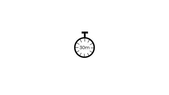 animated minimalist 30m stopwatch timer with looping ticking tick marks effect.