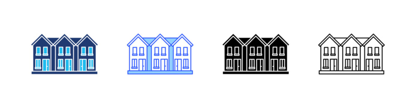 Townhouse Multiple Style Icon Set Collection Pack Web Banner Vector 
