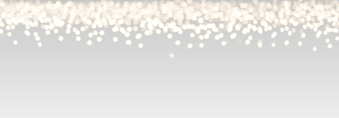 Plakat White hexagonal bokeh lights on transparent background. Festive Christmas Light Garlands Glowing festive holiday overlay with alpha channel. Bottom frame element