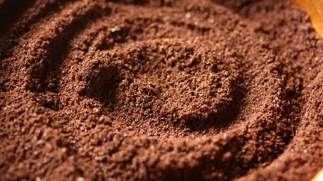 Close-up of roasted ground coffee powder
