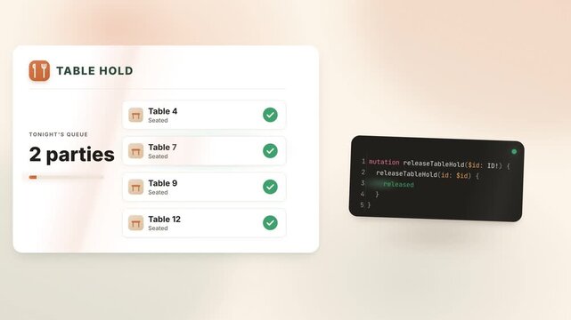 Restaurant Reservation Dashboard Table Hold Management, Seamless Loop, Table Status Tracker, Dining Reservations, Restaurant Management Software, Queue Status Display, Dining Table Check-in