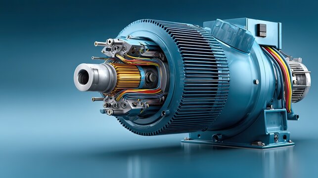 Advanced Electric Motor with Colorful Wires Showcasing Innovative Technology and Engineering Mastery in Power Generation