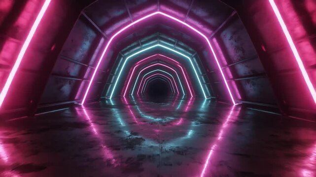 neon tunnel animation with slow camera push background animation