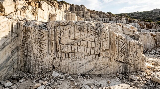 Marble Quarry Ancient Greek Stone Cutting Historical Site Detail