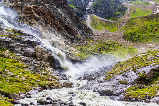 Mountain Waterfall Cascading Over Rocky Terrain, Austria, Tyrol, Mittelberg, 29 June 2026