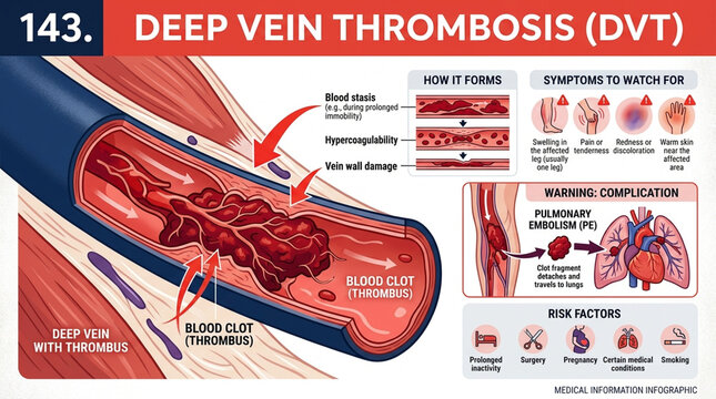 Medical Infographic of Deep Vein Thrombosis (DVT) and Blood Clot Causes Symptoms and Risk Factors