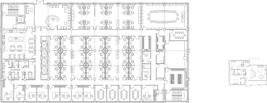 Modern office floor plan with cubicles layout