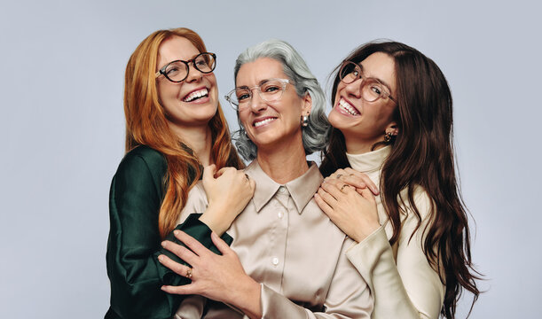 Women of different ages wearing eyeglasses in optometry campaign
