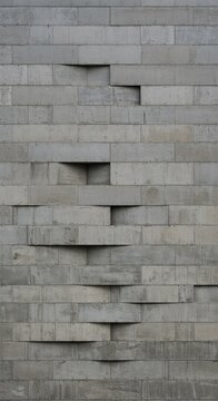 A repeating architectural pattern of concrete rectangles showing a deliberate missing element that breaks the established visual flow and sequence ,repetition ,abstract ,concrete