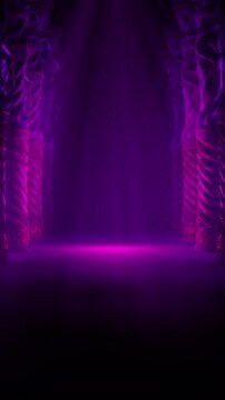 Dark Purple and Magenta Motion Background of Carved Gothic Columns with Center Light