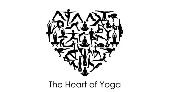 Yoga Poses in Heart Shape Vector Illustration