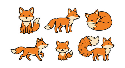 Fototapeta premium Cute Cartoon Fox Character Set in Various Poses Vector Illustration