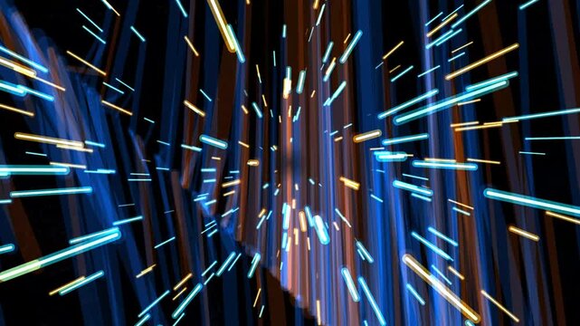 Blue neon tunnel perspective motion blur fast travel