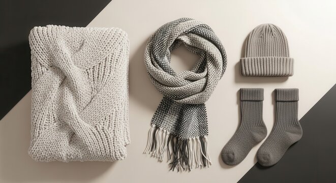 Cozy Winter Knitwear Collection Flat Lay For Fashion And Lifestyle Photography