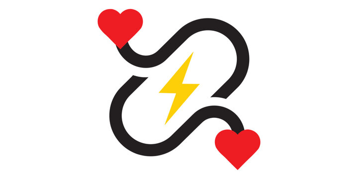Heart connection with lightning bolt, relationship energy, love symbol