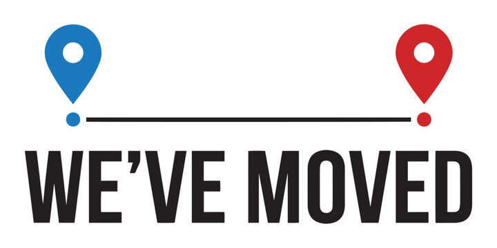 Weve moved announcement with map pins and distance line