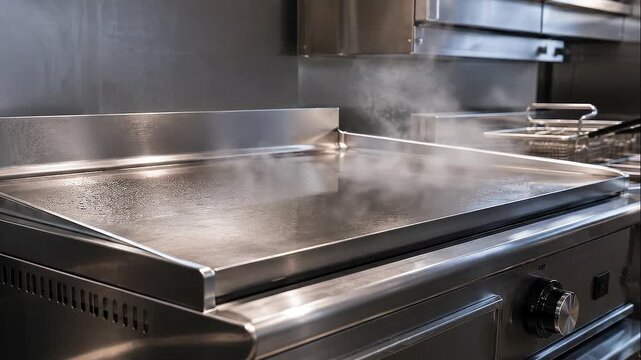 Commercial kitchen electrification steam cooking surface stainless steel griddle with hand adjusting control and modern steam cooking surface