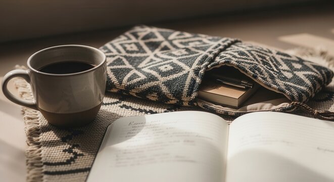 Cozy Morning Coffee And Journaling Session With Natural Light