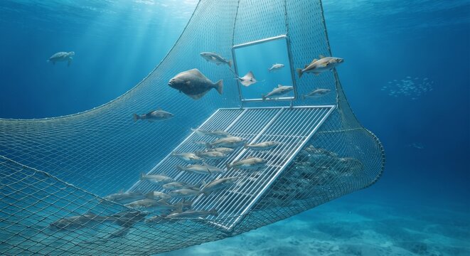 Selective Trawl Net with Escape Grid for Sustainable Fishing