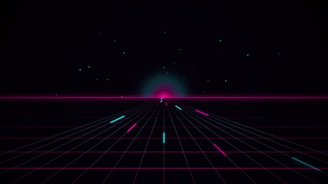 Cosmic laser light show with vibrant beams and starfield
