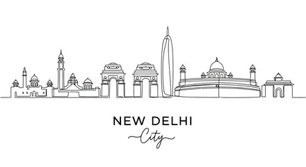 Obraz premium New Delhi Skyline Outline Drawing - Iconic Landmarks of India's Capital City