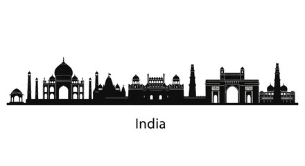 Fototapeta premium Iconic Indian Landmarks Silhouette Skyline