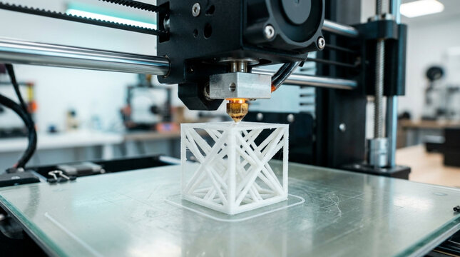 3D Printer Creating Geometric Object, Technology and Innovation Concept