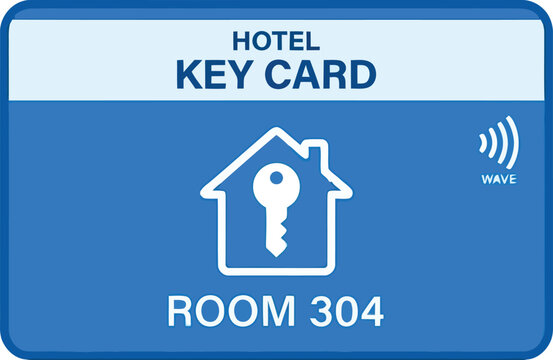 Hotel key card displays room number 304 with an electronic contactless wave symbol and house graphic.