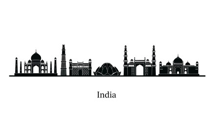 Obraz premium India Skyline Silhouette, Famous Landmarks, Architecture, Travel