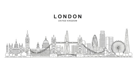 Fototapeta premium London Skyline Drawing - Iconic Landmarks of the United Kingdom's Capital City