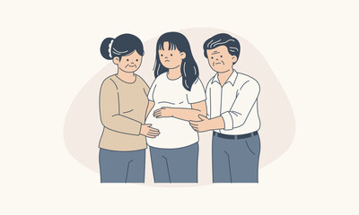 Fototapeta premium Family Embracing Distressed Pregnant Daughter Showing Unconditional Love and Acceptance Vector