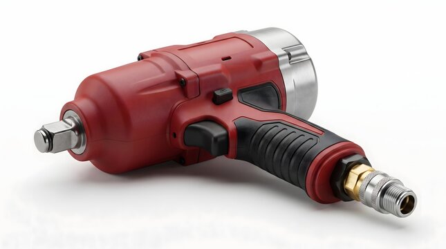 Red pneumatic impact wrench power tool isolated on white background