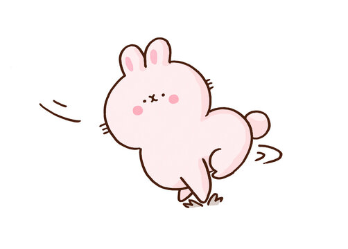 Rabbit running in a zigzag pattern making a sudden change of direction, escape survival strategy or animal instinct concept