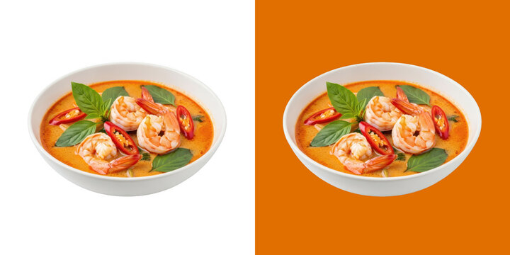 Thai Spicy Shrimp Tom Yum Soup in White Ceramic Bowl transparent png