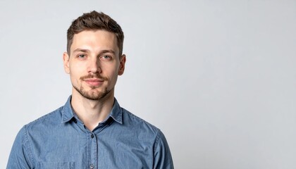Obraz premium Young man in blue button-down shirt portrait.
