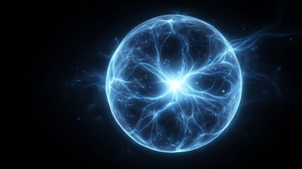 Fototapeta premium A glowing blue sphere with vibrant energy lines against a dark background