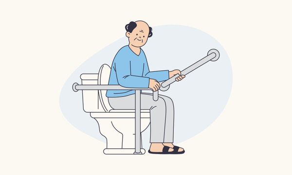 Senior Man Using Bathroom Grab Bar for Assisted Independent Movement Safety Vector