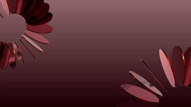 Abstract background with 3d metallic red discs arranged in a circular pattern with soft lighting and deep shadows