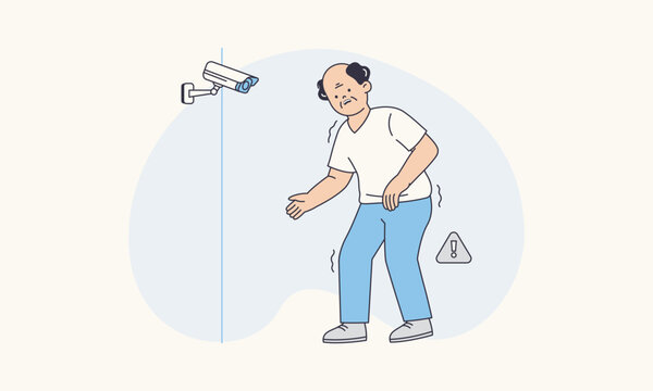 Security Camera Detecting Abnormal Movement for Elderly Person Safety Monitoring Vector