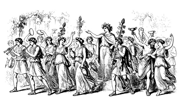 Bacchanalia Ancient Roman Festival Procession Vintage Engraving Illustration